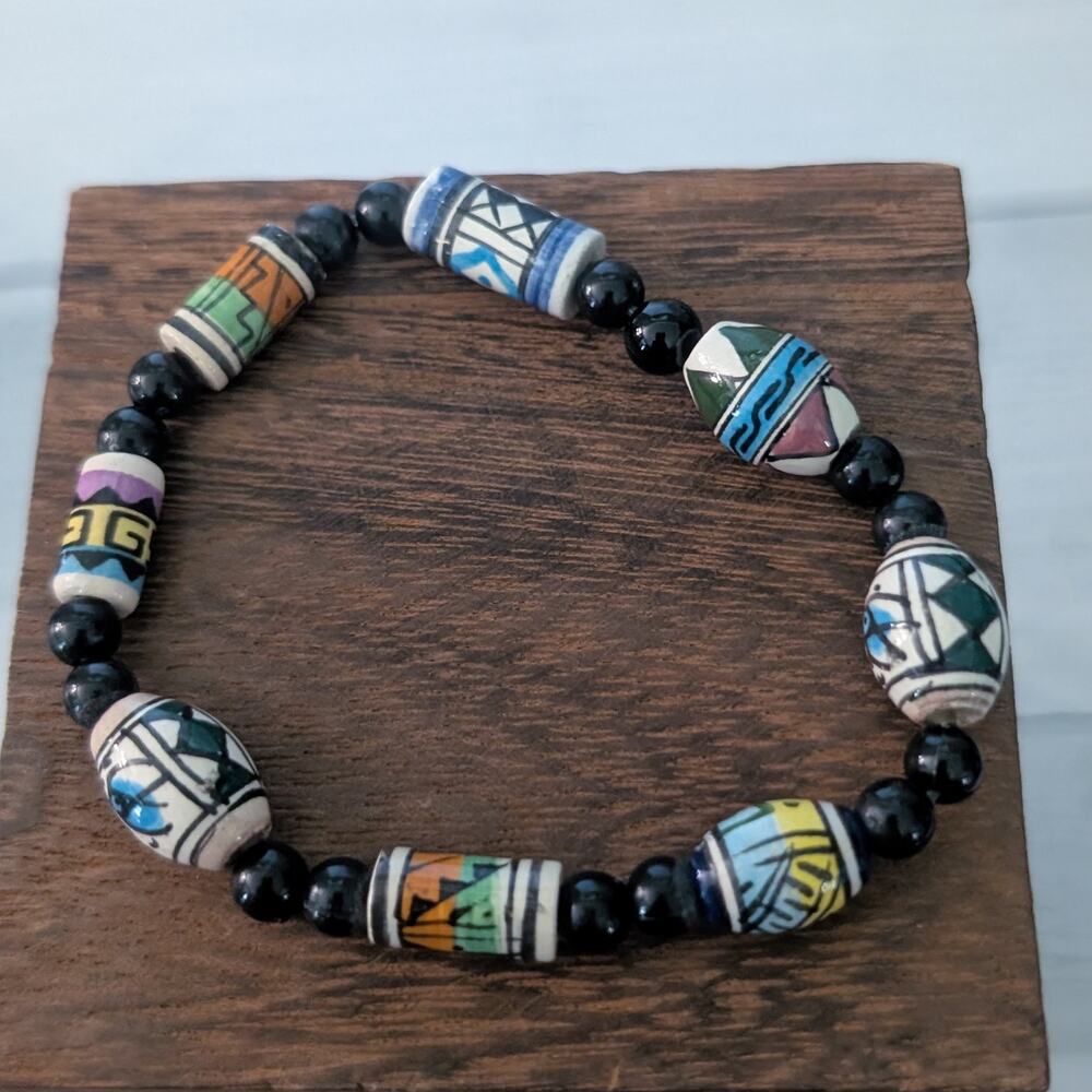 Vintage Stretch Bracelet with Painted? Beads